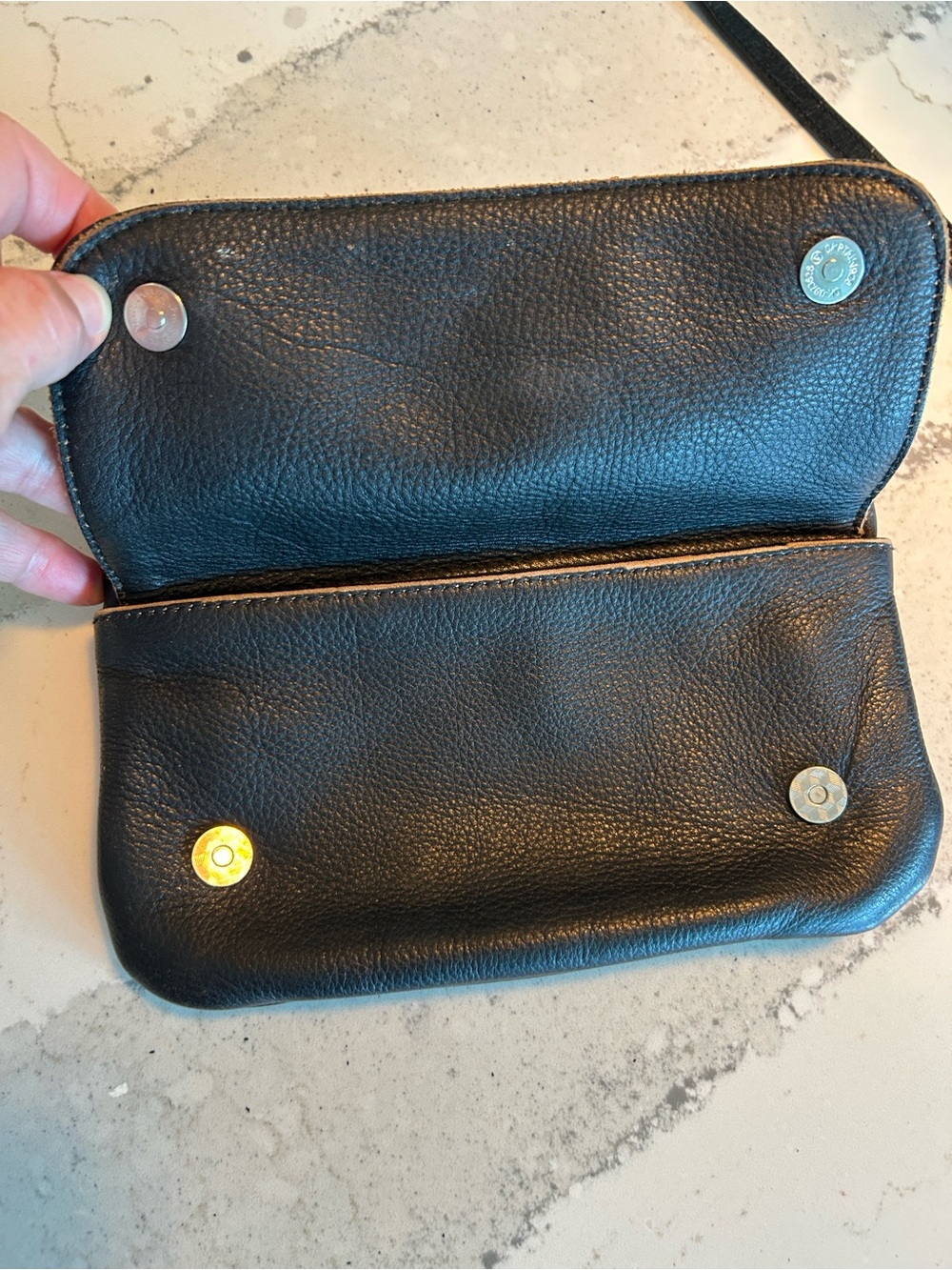 Black Leather Studded Crossbody Bag with Adjustable Strap - Picture 6 of 7